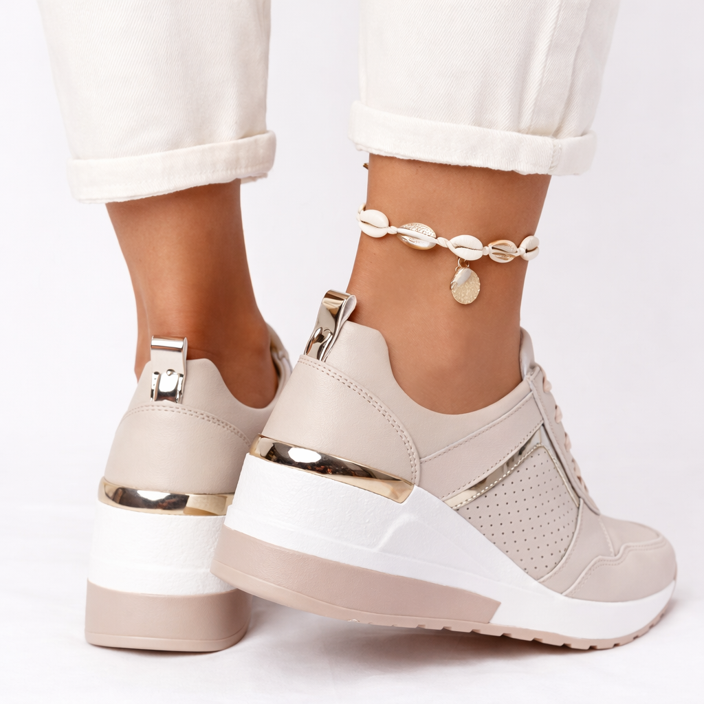 Women's Sole Sneakers - Lace-Up - PU - Cushioned - Mesh Lined