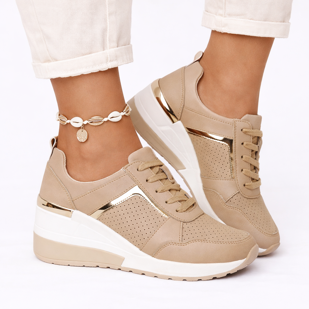Women's Sole Sneakers - Lace-Up - PU - Cushioned - Mesh Lined
