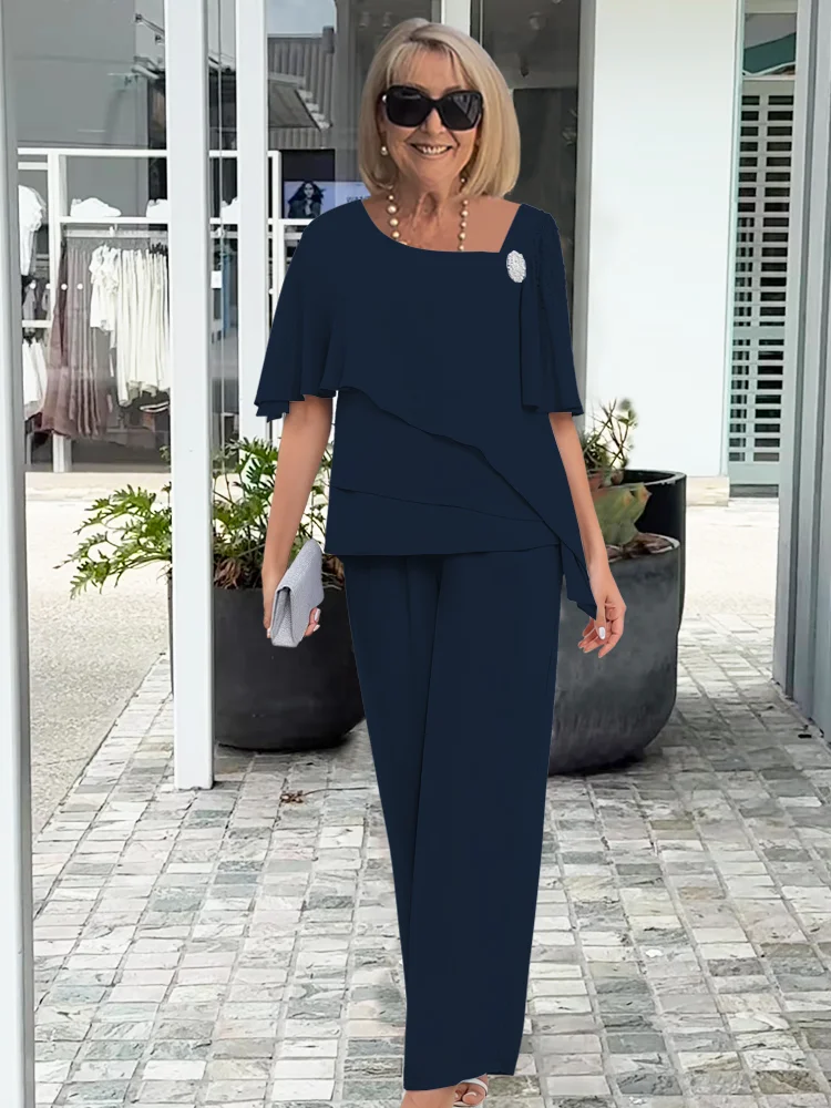 Women's Two-Piece Overlay with Layered Top - Polyester - Layered Overlay - Straight-Leg