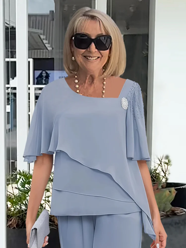 Women's Two-Piece Overlay with Layered Top - Polyester - Layered Overlay - Straight-Leg