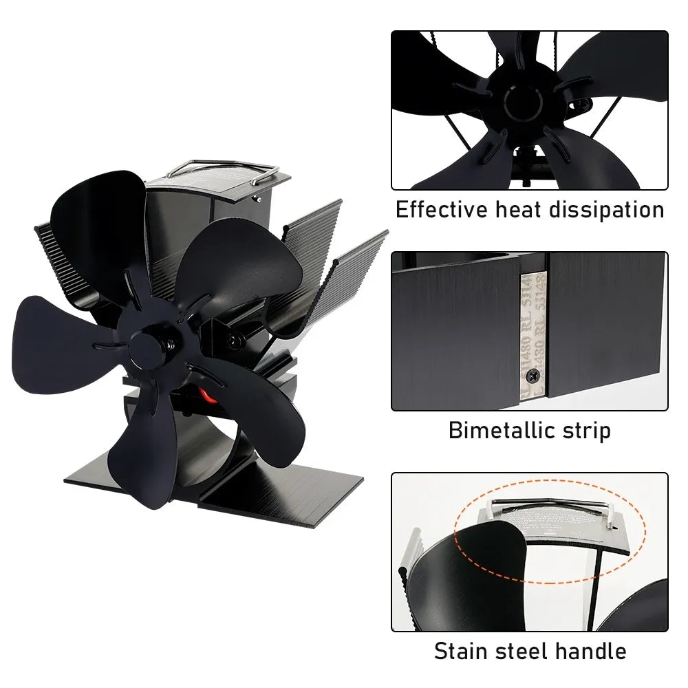 Wood Burner Stove Fan | Self-Powered 4-Blade Design | Silent Heat Distribution Across the Room, No Electricity Required