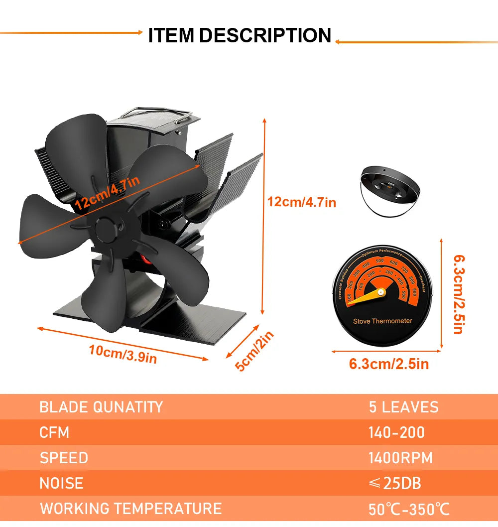 Wood Burner Stove Fan | Self-Powered 4-Blade Design | Silent Heat Distribution Across the Room, No Electricity Required