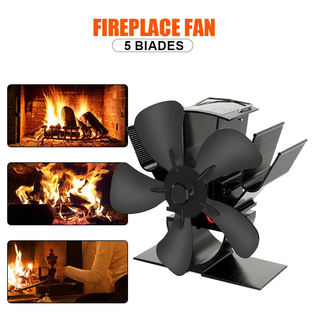 Wood Burner Stove Fan | Self-Powered 4-Blade Design | Silent Heat Distribution Across the Room, No Electricity Required