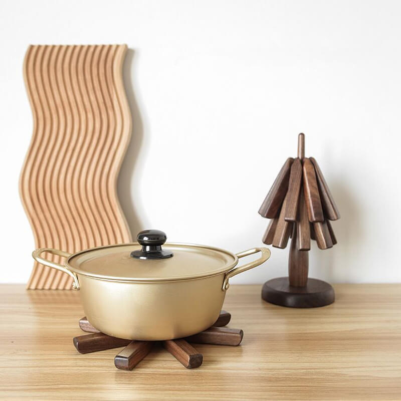 Wood Tree Design Trivet | Walnut Folding Coaster