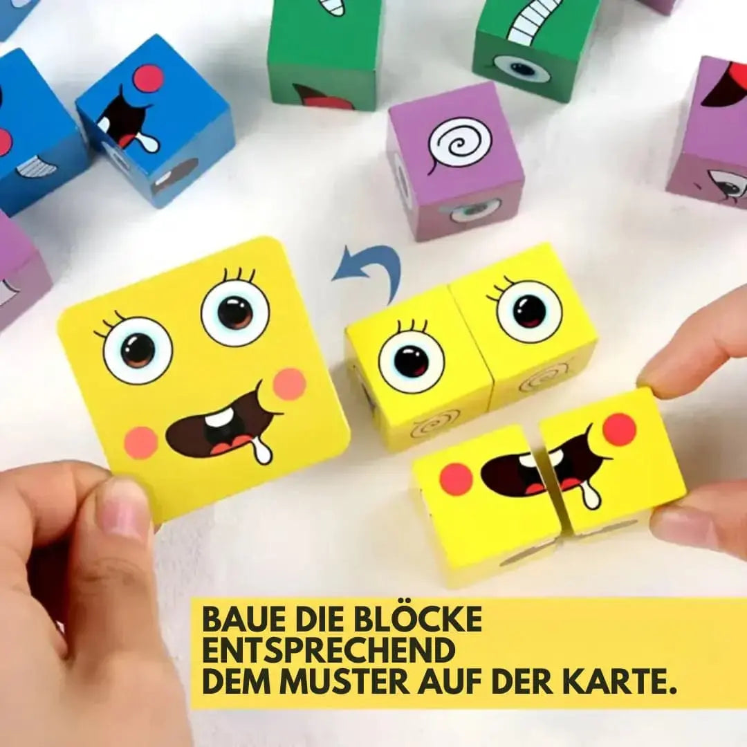 Wooden Building Blocks Emoji Non-Toxic Stackable with Water-Based Paint