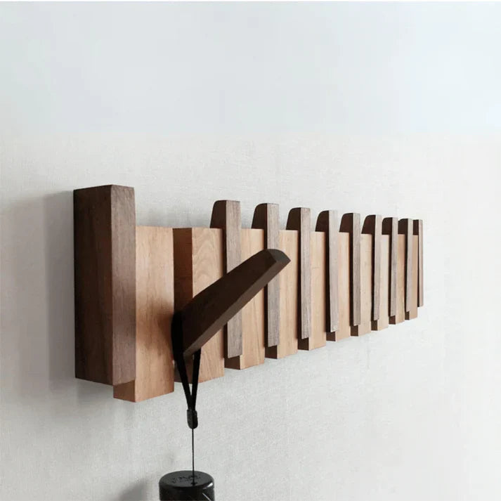 Wooden Coat Rack | Piano-Style Fold-Down Hook Wall Organizer