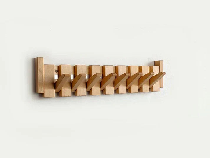 Wooden Coat Rack | Piano-Style Fold-Down Hook Wall Organizer