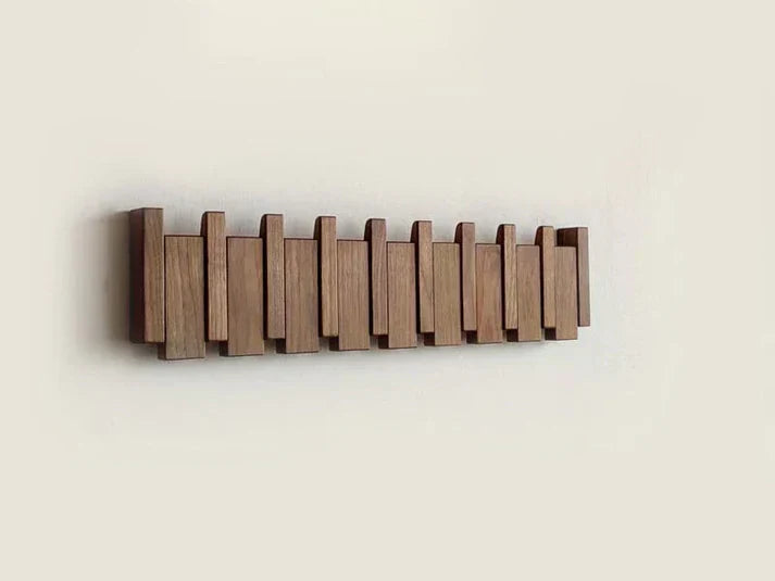 Wooden Coat Rack | Piano-Style Fold-Down Hook Wall Organizer