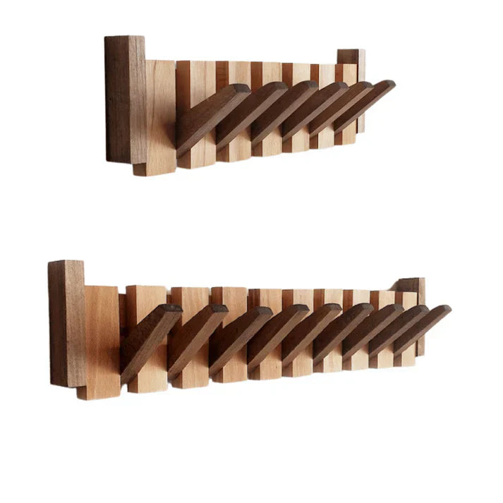 Wooden Coat Rack | Piano-Style Fold-Down Hook Wall Organizer