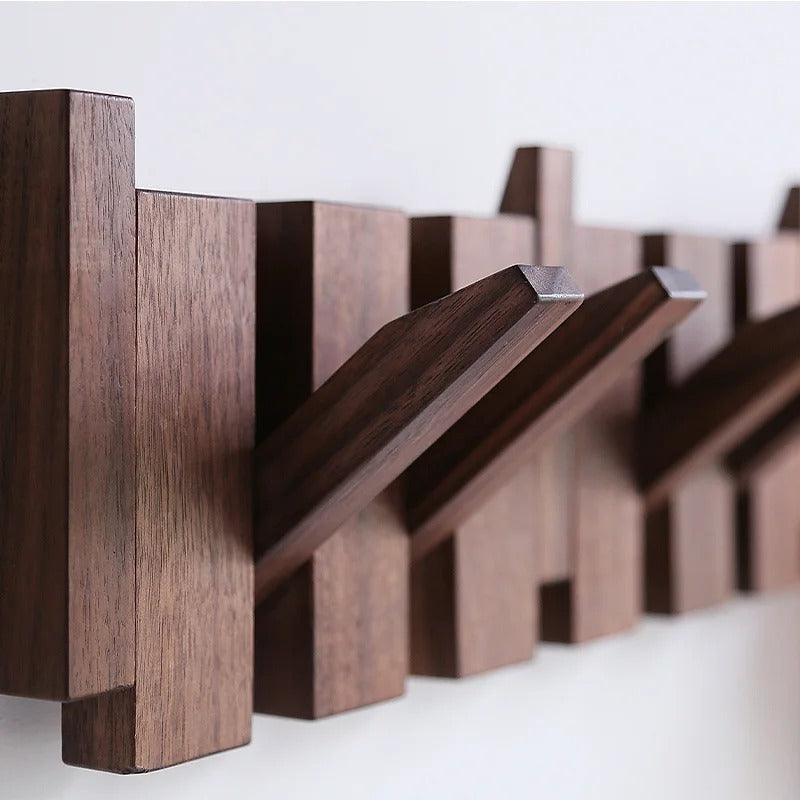 Wooden Coat Rack | Piano-Style Fold-Down Hook Wall Organizer