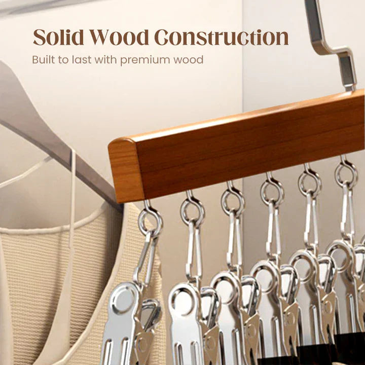 Wooden Hanger with Stainless Steel Clips | ClipNest Closet Organizer