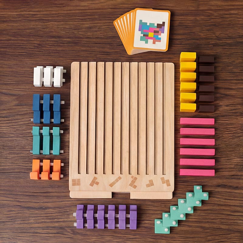 Wooden Shape Stacking Puzzle Set | 42 Pieces & 10 Double-Sided Challenge Cards | Builds Focus and Problem-Solving Skills