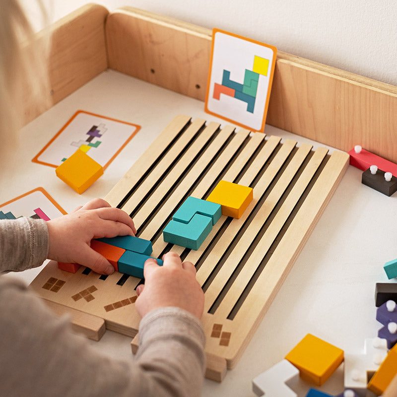 Wooden Shape Stacking Puzzle Set | 42 Pieces & 10 Double-Sided Challenge Cards | Builds Focus and Problem-Solving Skills