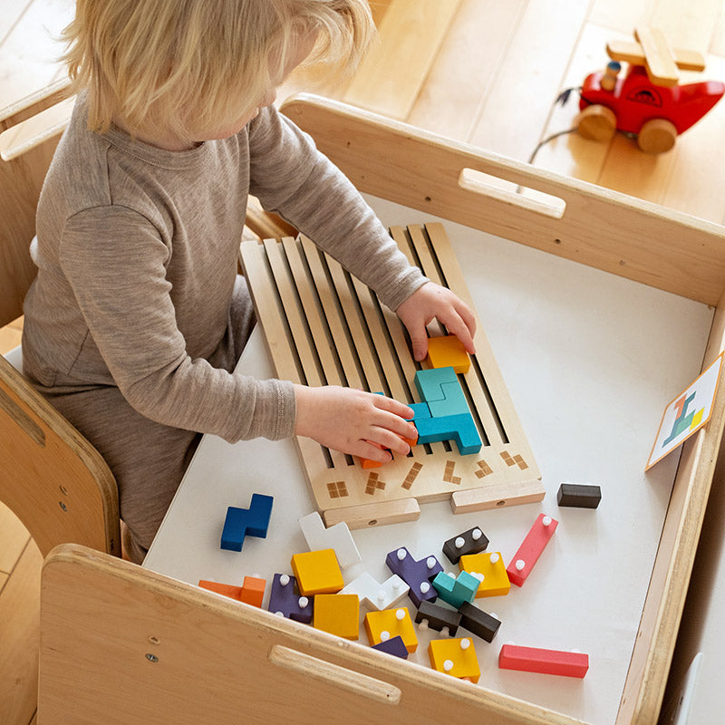 Wooden Shape Stacking Puzzle Set | 42 Pieces & 10 Double-Sided Challenge Cards | Builds Focus and Problem-Solving Skills