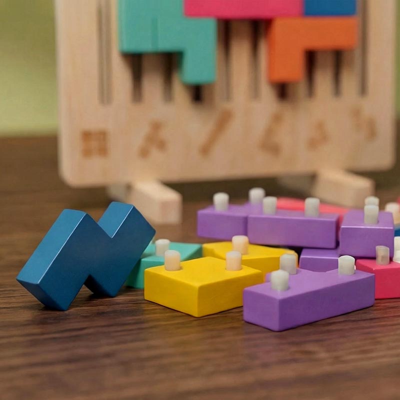 Wooden Shape Stacking Puzzle Set | 42 Pieces & 10 Double-Sided Challenge Cards | Builds Focus and Problem-Solving Skills