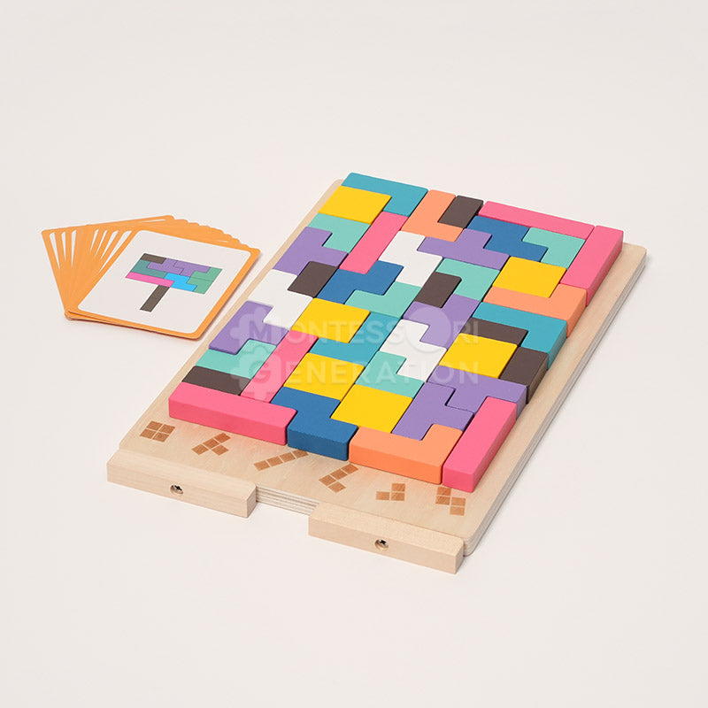 Wooden Shape Stacking Puzzle Set | 42 Pieces & 10 Double-Sided Challenge Cards | Builds Focus and Problem-Solving Skills