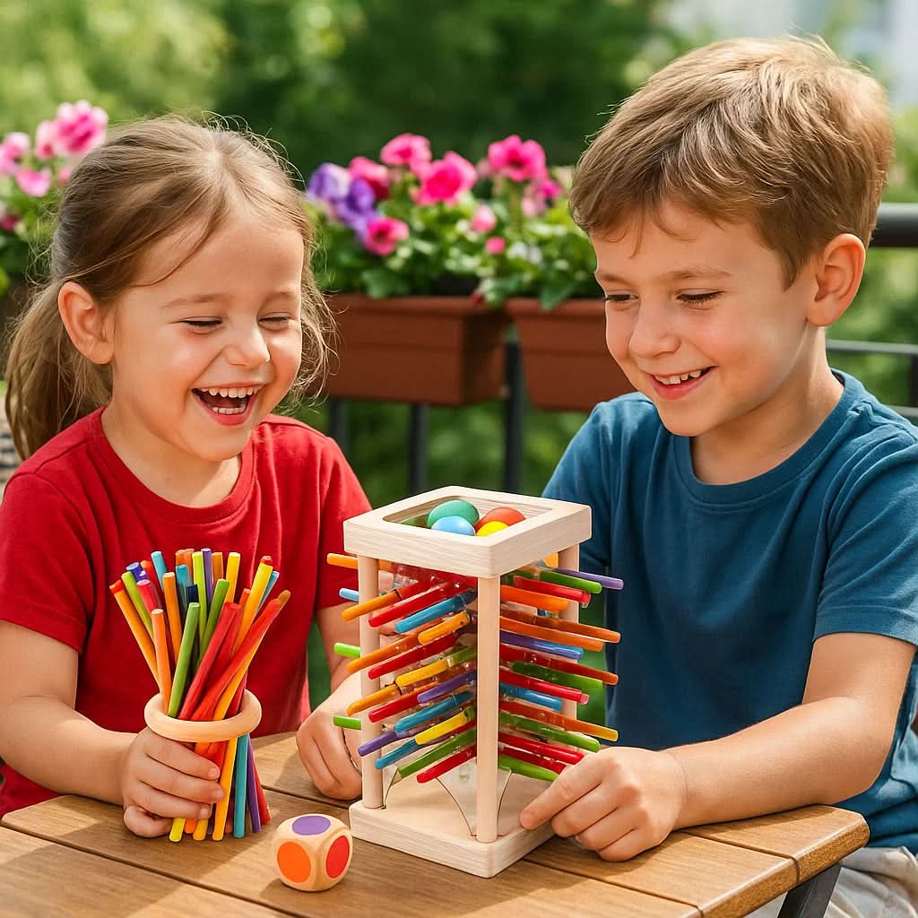 Wooden Stacking Toy 3-in-1 Adjustable Difficulty with Bright Colours