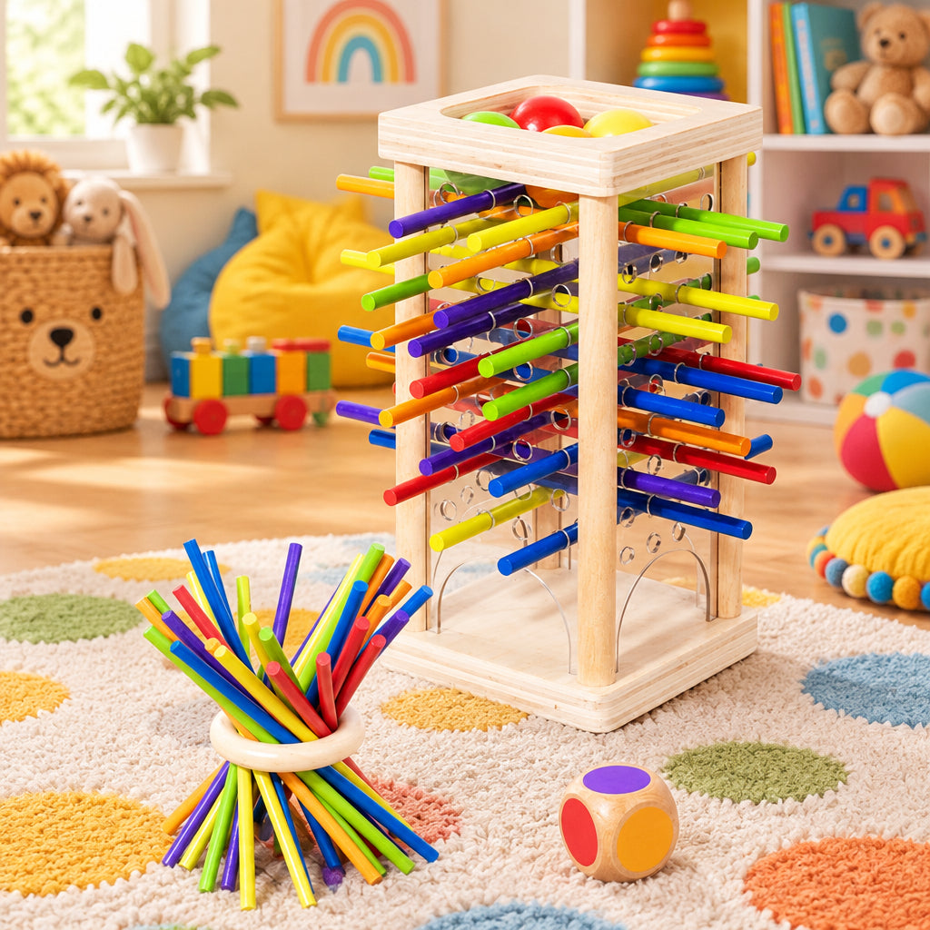 Wooden Stacking Toy 3-in-1 Adjustable Difficulty with Bright Colours