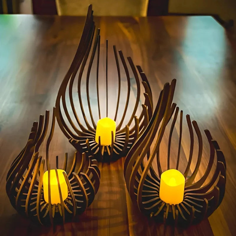 Wooden Teardrop Candle Holder | Hollow Carved Shadow Design | DIY Puzzle Assembly, Available in 4 Sizes