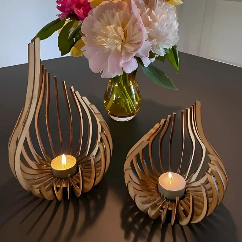 Wooden Teardrop Candle Holder | Hollow Carved Shadow Design | DIY Puzzle Assembly, Available in 4 Sizes