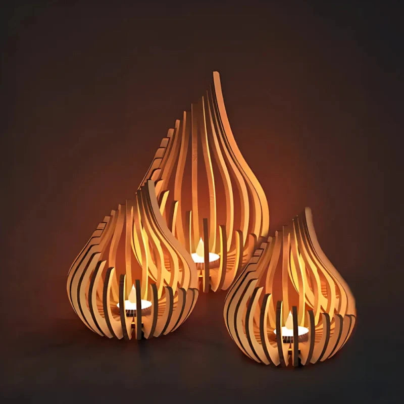 Wooden Teardrop Candle Holder | Hollow Carved Shadow Design | DIY Puzzle Assembly, Available in 4 Sizes