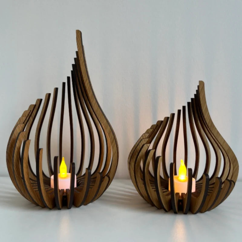 Wooden Teardrop Candle Holder | Hollow Carved Shadow Design | DIY Puzzle Assembly, Available in 4 Sizes