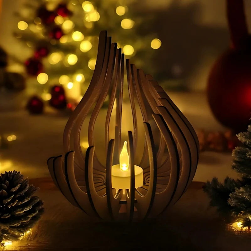 Wooden Teardrop Candle Holder | Hollow Carved Shadow Design | DIY Puzzle Assembly, Available in 4 Sizes