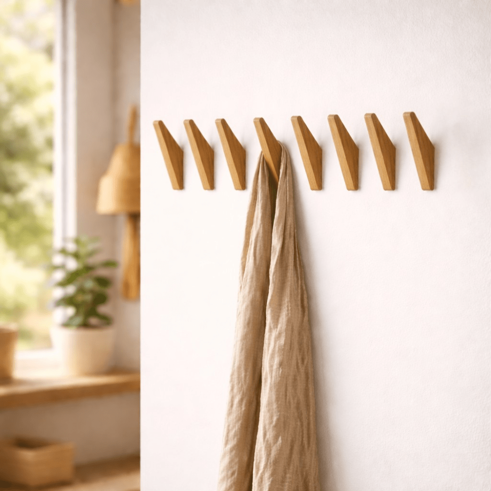 Wooden Wall Hooks | Two-Tone Angled Coat Hooks for Entryways