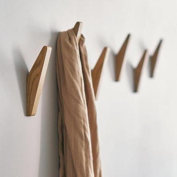 Wooden Wall Hooks | Two-Tone Angled Coat Hooks for Entryways