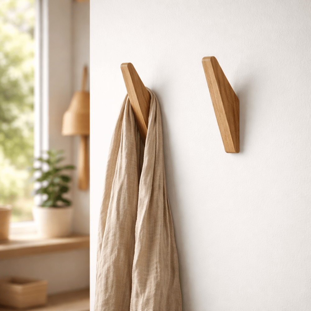 Wooden Wall Hooks | Two-Tone Angled Coat Hooks for Entryways