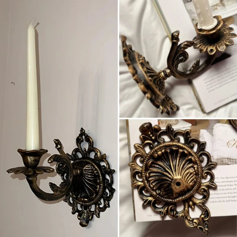 Wrought Iron Candle Sconce 18.5 x 18.5 x 13 cm | Ornate Scrollwork Wall Design | Holds Taper Candles & Doubles as Hook