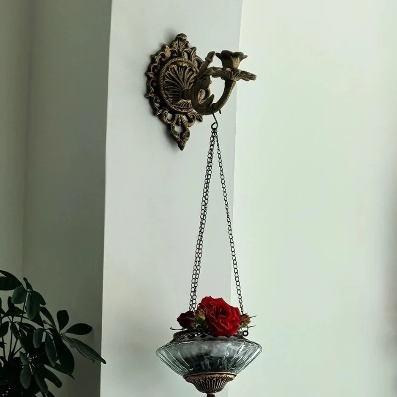 Wrought Iron Candle Sconce 18.5 x 18.5 x 13 cm | Ornate Scrollwork Wall Design | Holds Taper Candles & Doubles as Hook
