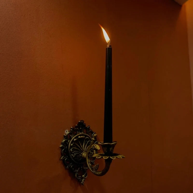 Wrought Iron Candle Sconce 18.5 x 18.5 x 13 cm | Ornate Scrollwork Wall Design | Holds Taper Candles & Doubles as Hook