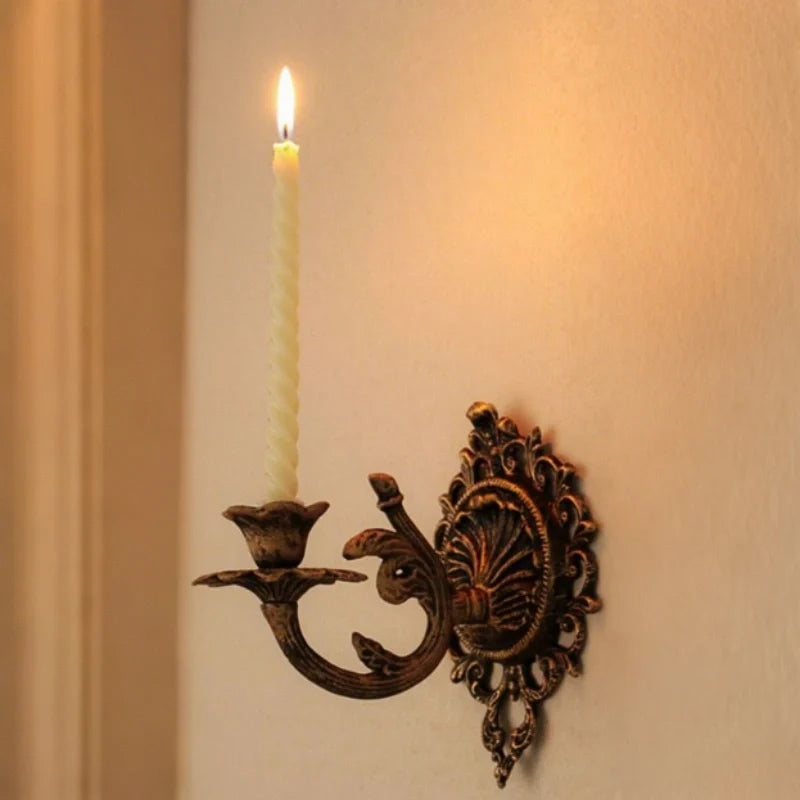 Wrought Iron Candle Sconce 18.5 x 18.5 x 13 cm | Ornate Scrollwork Wall Design | Holds Taper Candles & Doubles as Hook