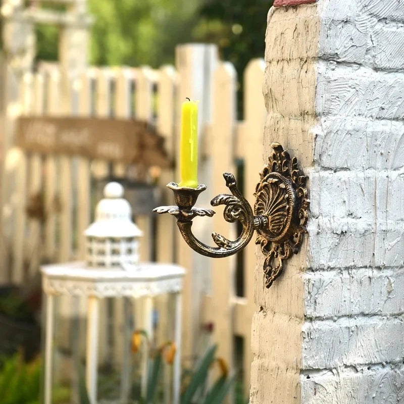 Wrought Iron Candle Sconce 18.5 x 18.5 x 13 cm | Ornate Scrollwork Wall Design | Holds Taper Candles & Doubles as Hook