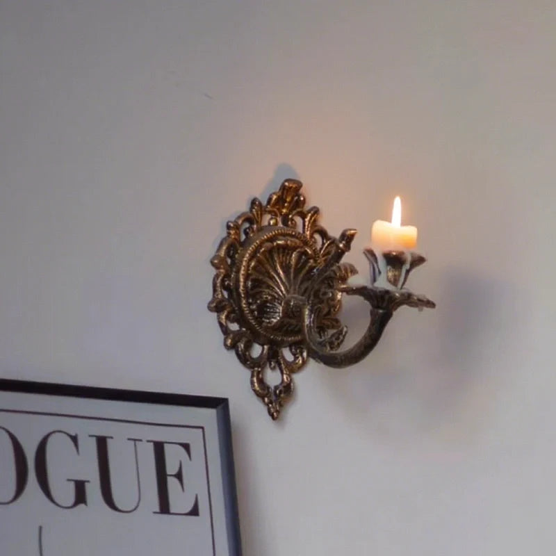 Wrought Iron Candle Sconce 18.5 x 18.5 x 13 cm | Ornate Scrollwork Wall Design | Holds Taper Candles & Doubles as Hook