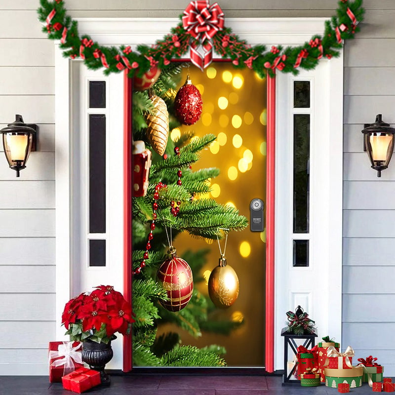 Christmas Door Cover Washable Reusable Lightweight Fabric with Quick Install 20