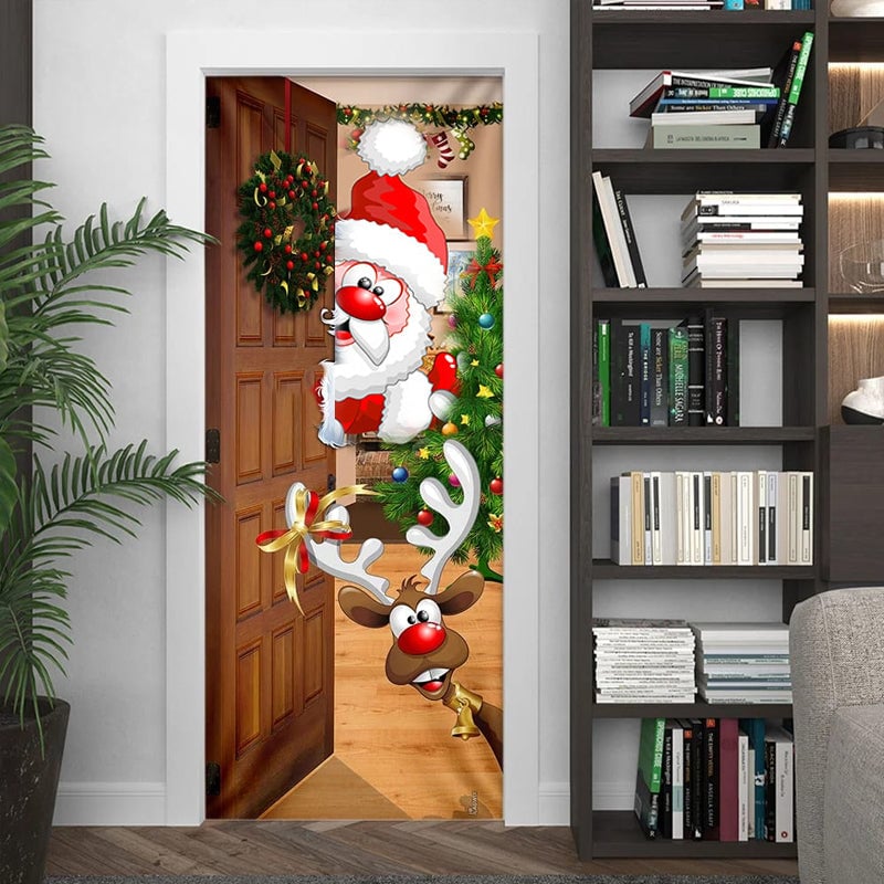 Christmas Door Cover Washable Reusable Lightweight Fabric with Quick Install 59