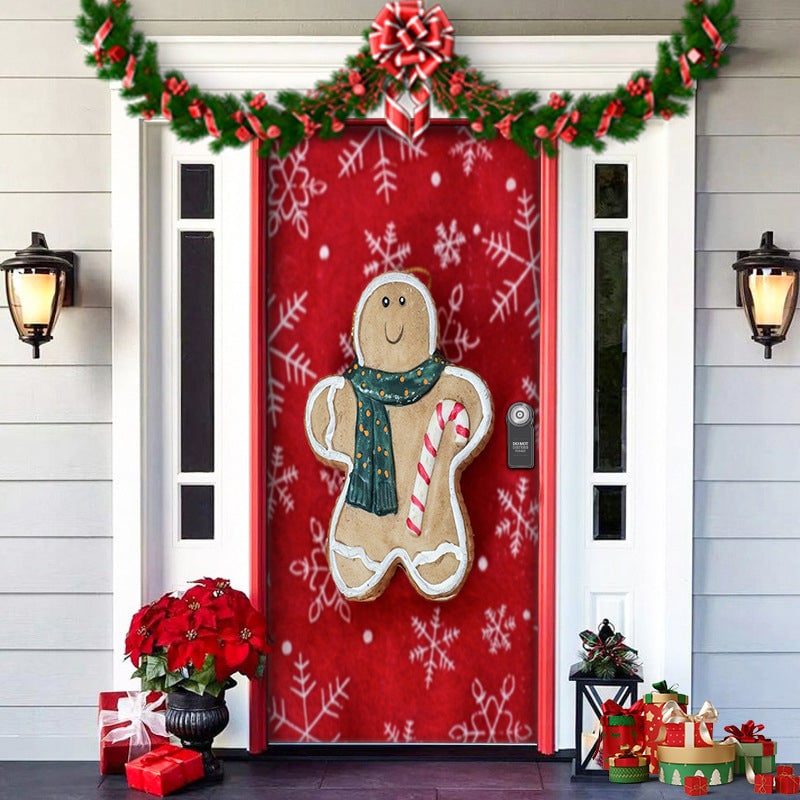 Christmas Door Cover Washable Reusable Lightweight Fabric with Quick Install 19