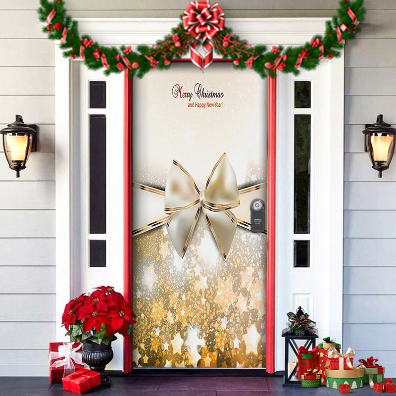 Christmas Door Cover Washable Reusable Lightweight Fabric with Quick Install 13
