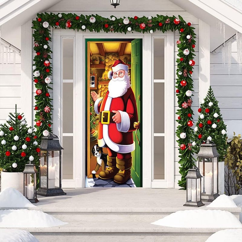 Christmas Door Cover Washable Reusable Lightweight Fabric with Quick Install 54