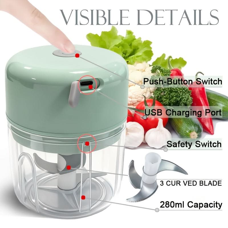 Electric Food Chopper Mini USB Rechargeable 250 ml Bowl with One-Touch Button 4