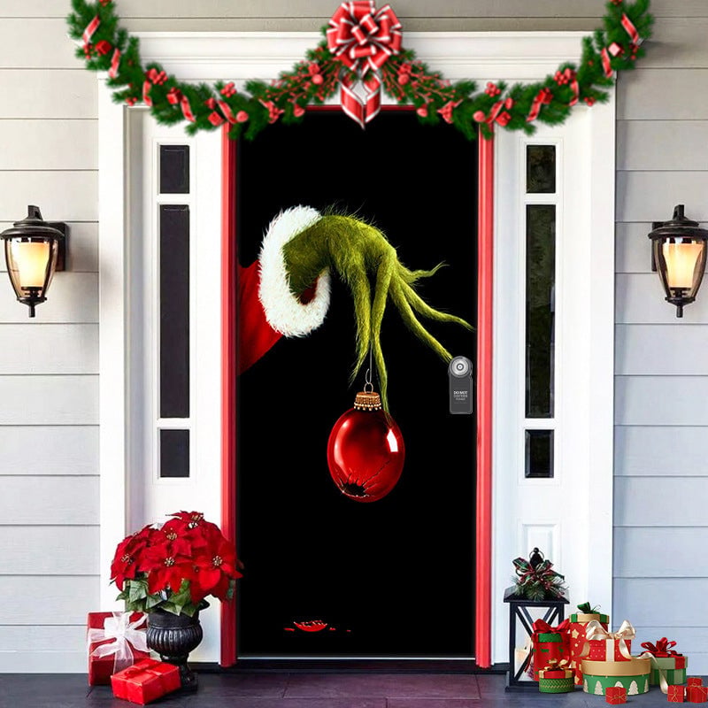 Christmas Door Cover Washable Reusable Lightweight Fabric with Quick Install 10