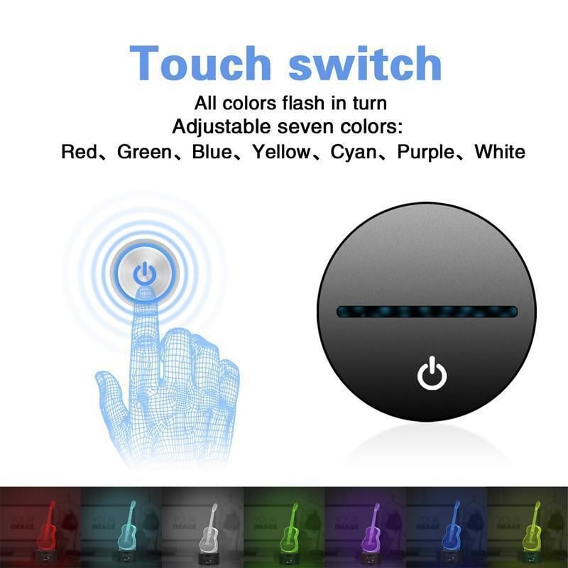 Guitar Night Light 3D LED Touch Button USB Powered with 7 Colour Modes 7
