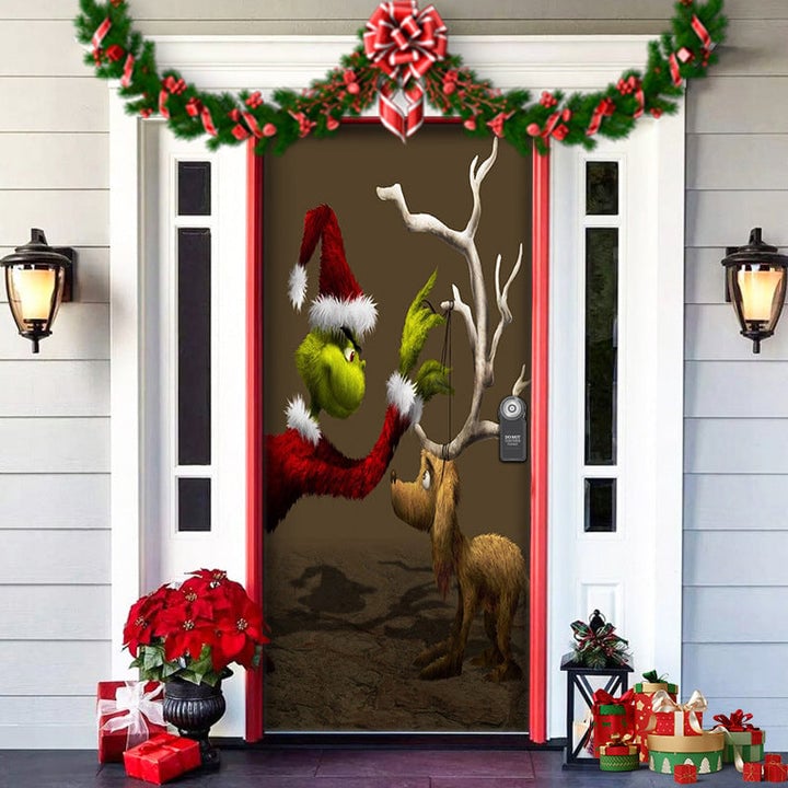 Christmas Door Cover Washable Reusable Lightweight Fabric with Quick Install 1