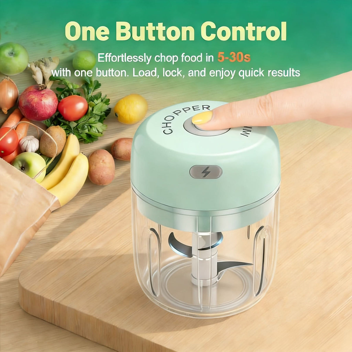 Electric Food Chopper Mini USB Rechargeable 250 ml Bowl with One-Touch Button 2