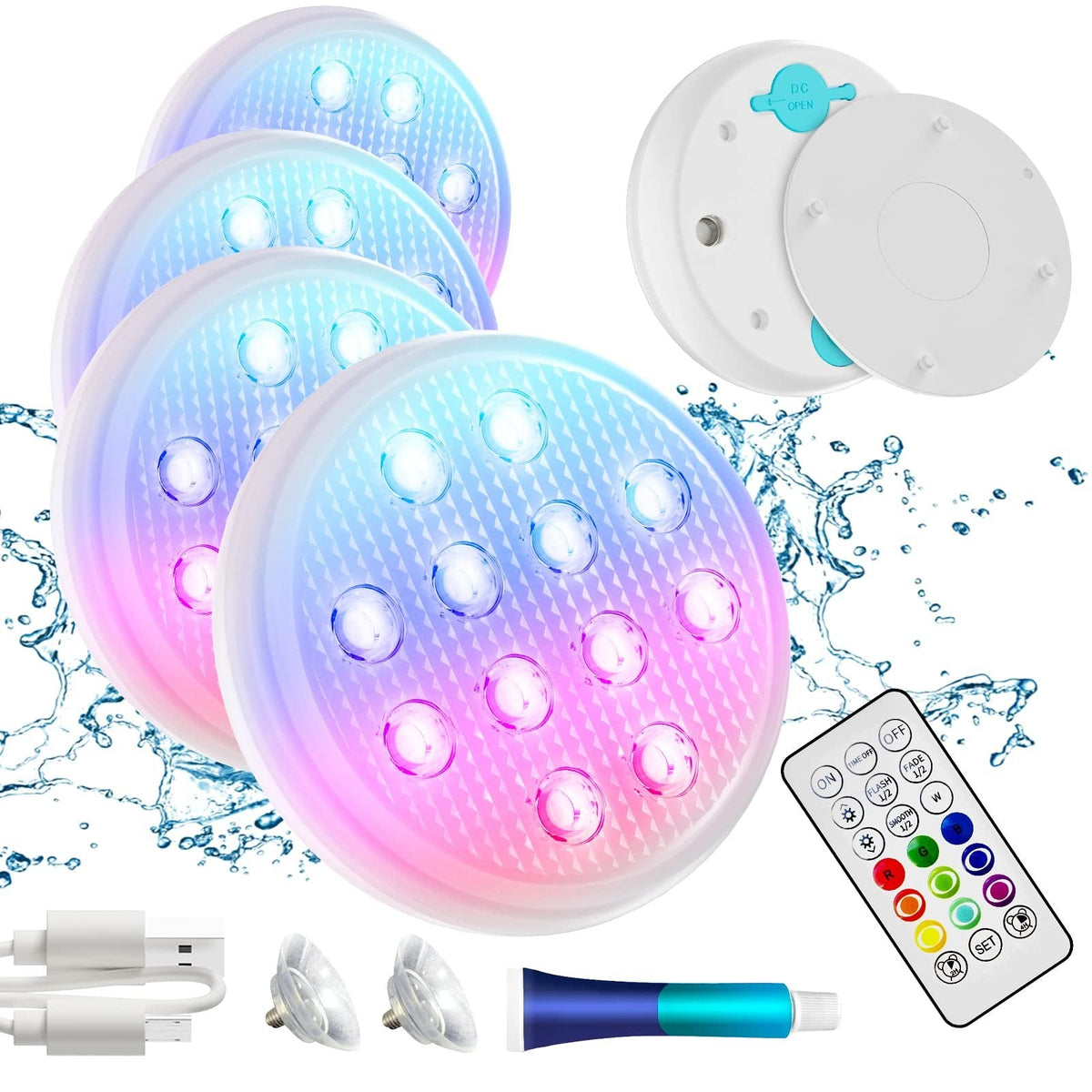 Submersible LED Lights Rechargeable Waterproof IP68 with Remote Control 8