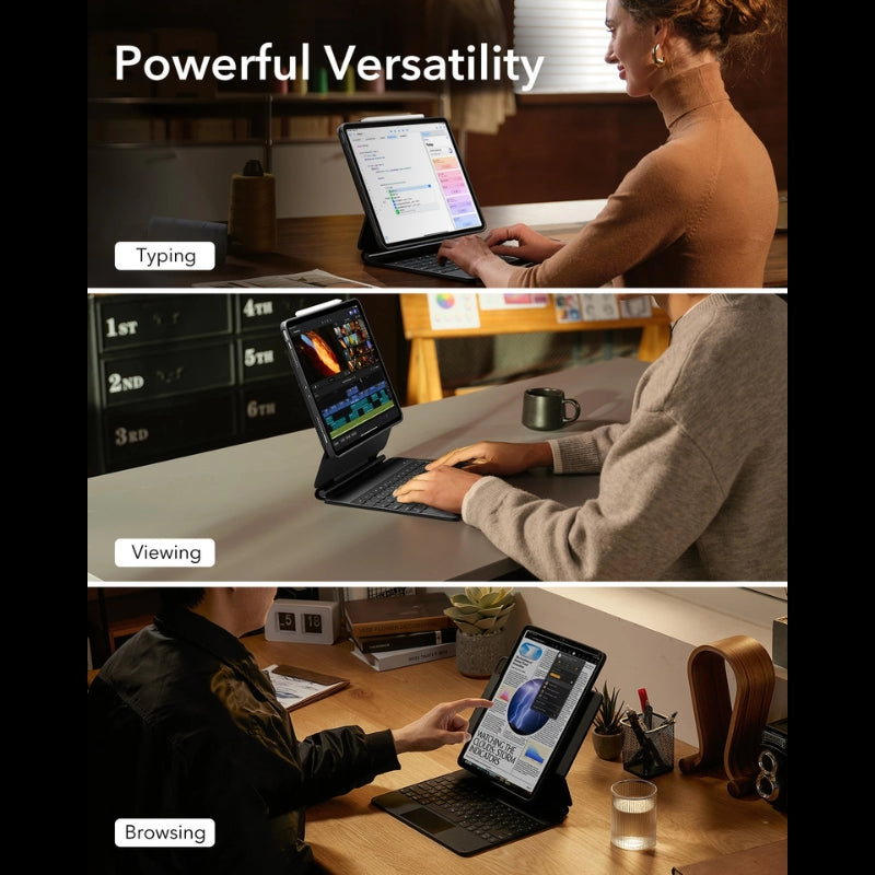 iPad Keyboard Case with Trackpad | 360° Rotating Hinge & Palm Rejection | Shockproof Metal Shell with Long Battery Life