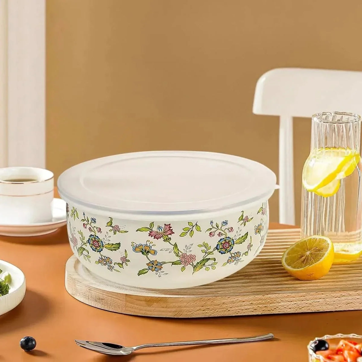 Storage Bowls Enamel Mixing Nestable Floral Deep with Lids Included 10