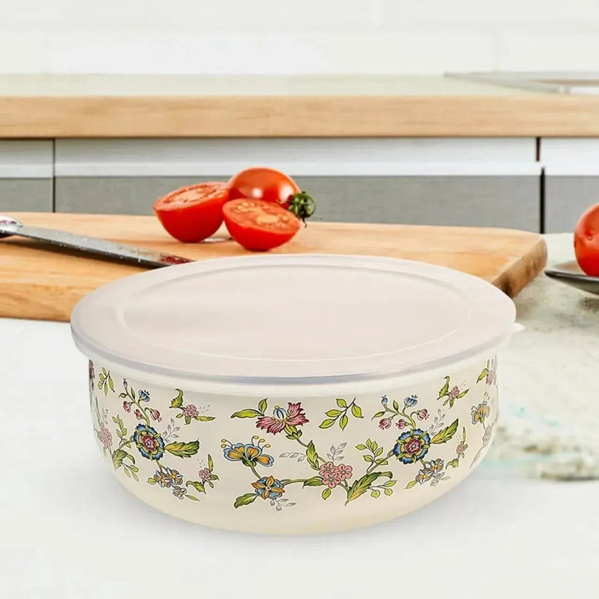 Storage Bowls Enamel Mixing Nestable Floral Deep with Lids Included 14